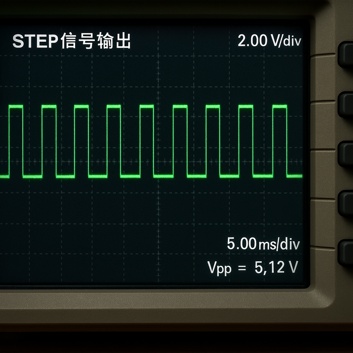 Oscilloscope showing STEP pulse waveform from Arduino to stepper driver
