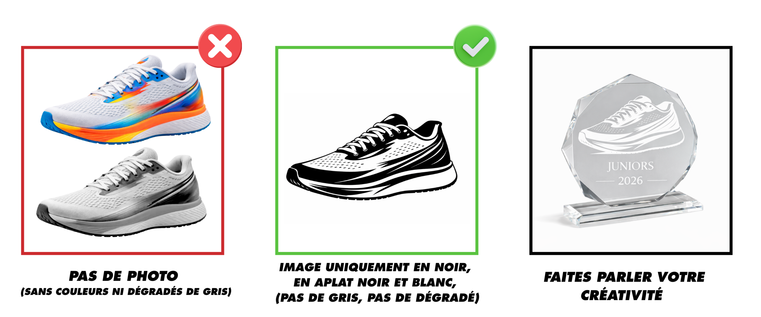 Exemple d’image recommandée pour personnaliser un trophée en verre gravé : illustration simple en noir et blanc sans dégradé ni photo.