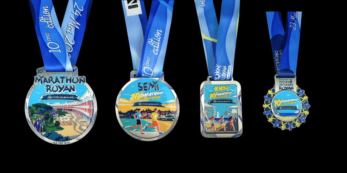 Médailles marathon, semi marathon, 10 km et enfants du marathon de Royan 2026